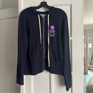 Soul Cycle Blue Zip Hoodie with Skull pattern
